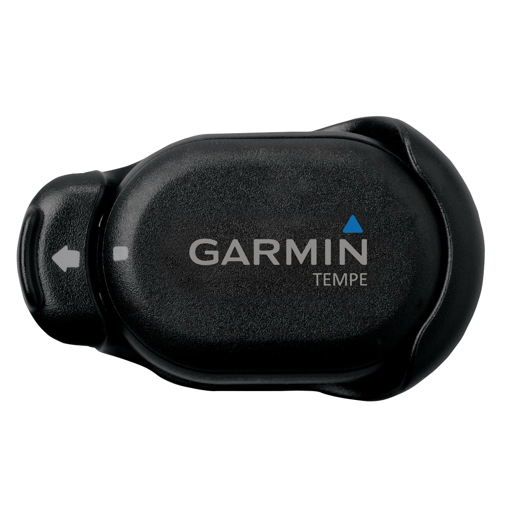 Garmin tempe wireless temperature sensor, black compact device with Garmin logo