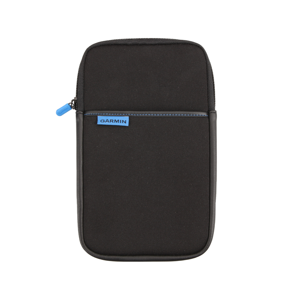 Garmin Universal 7-inch carrying case, black fabric with blue zipper pull and logo tag