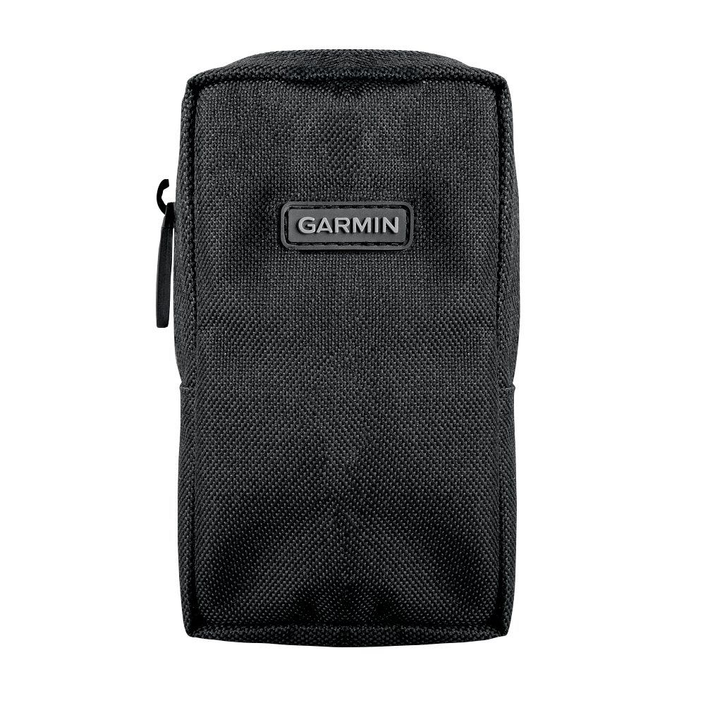 Garmin universal carrying case, black nylon pouch with Garmin logo.