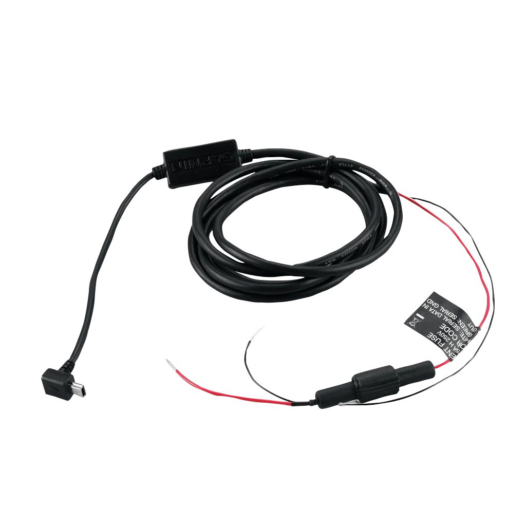 Garmin USB power cable with black sheath and red/black power leads