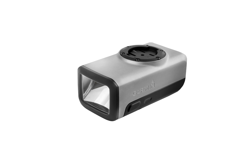Garmin Varia Smart Bike Headlight, silver body with black mounting base