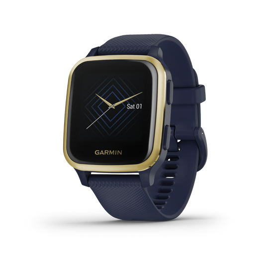 Garmin Venu Sq Music, Gold Bezel with Navy Band, GPS Smartwatch (Garmin Certified Refurbished) by Garmin