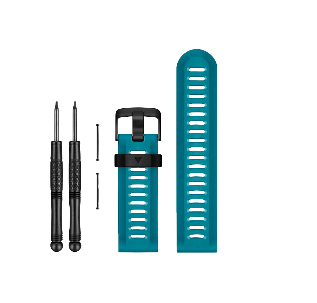 Garmin blue watch band with two strap segments and installation tools (2 screwdrivers, pins)