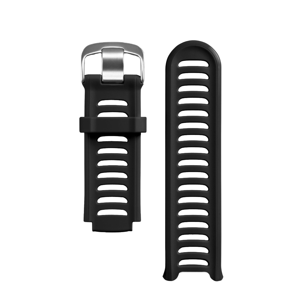 Garmin watch band set for Forerunner 910XT, black silicone straps with metal buckle (2 pieces)