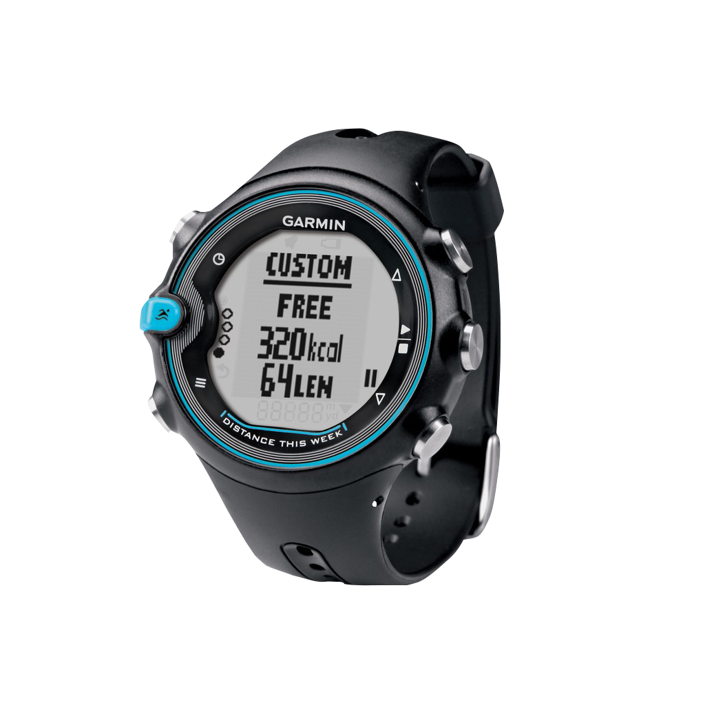 Garmin Swim GPS smartwatch, certified refurbished, black band with blue ring bezel