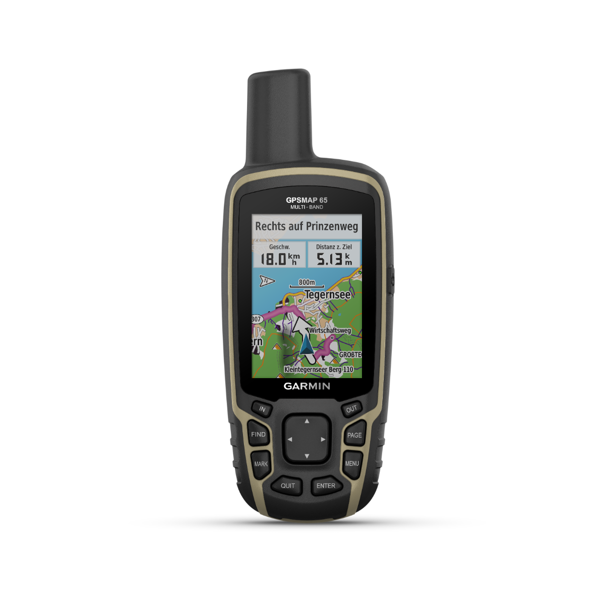 Garmin GPSMAP 65 handheld GPS with maps; black device with tan trim, certified refurbished
