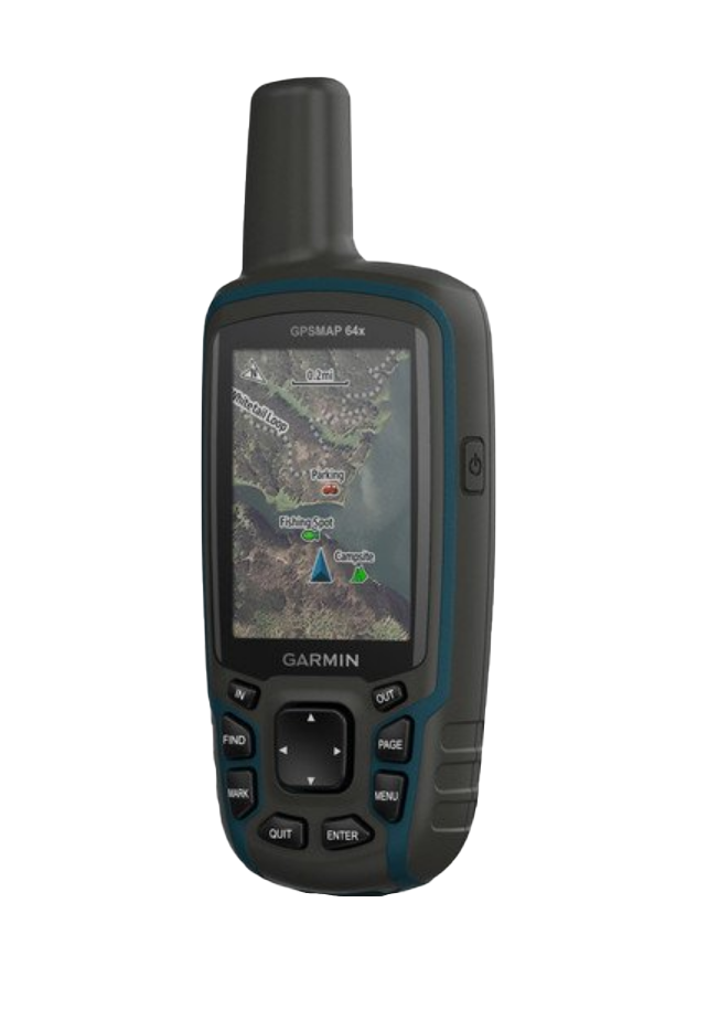 Garmin GPSMAP 64x handheld GPS with blue trim and TOPO maps, refurbished
