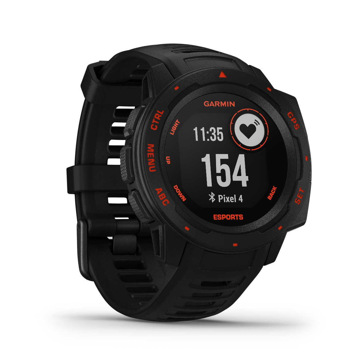 Garmin Instinct Esports Edition smartwatch in Black Lava with red accents