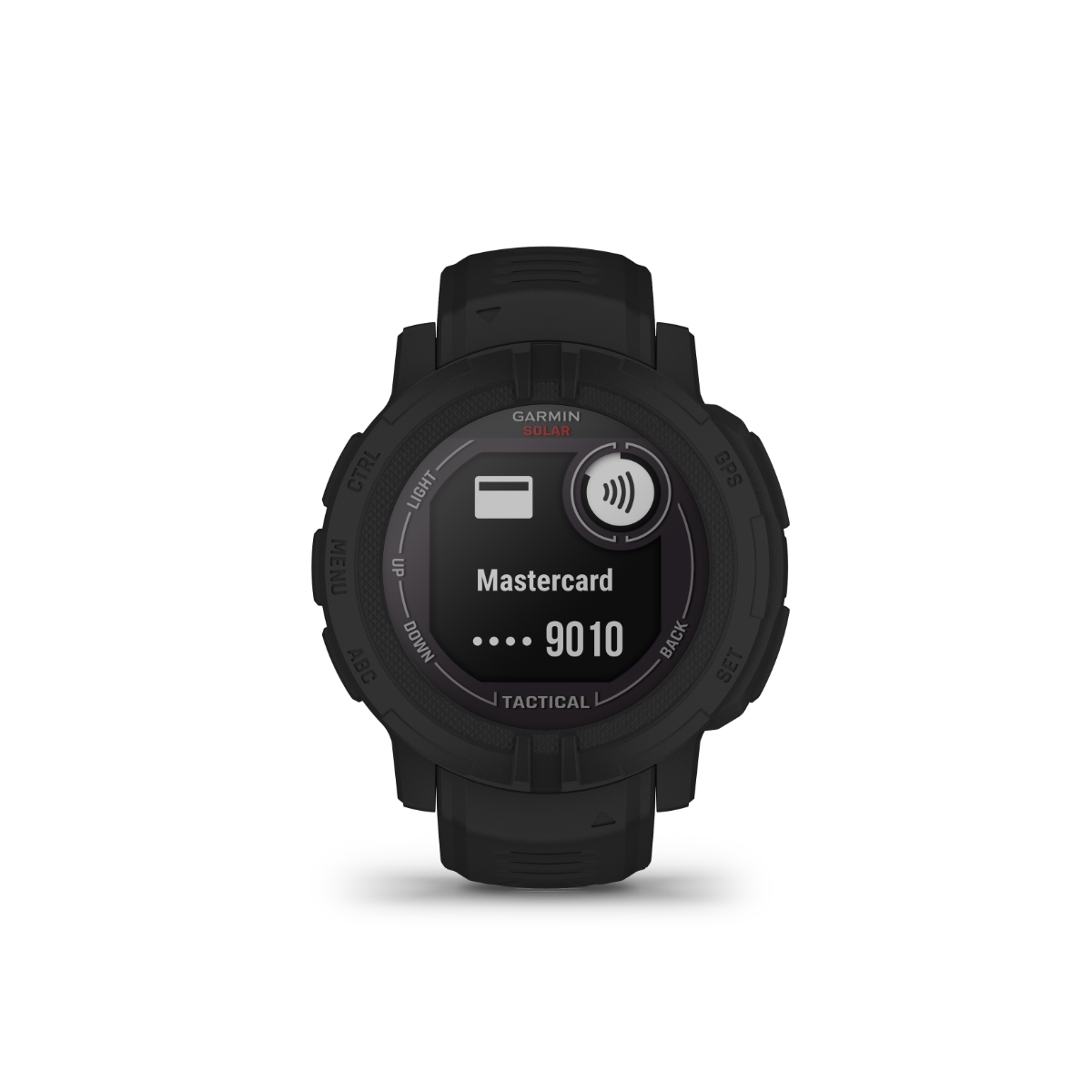Garmin Instinct 2 Solar Tactical Edition smart watch, black with Mastercard payment icon