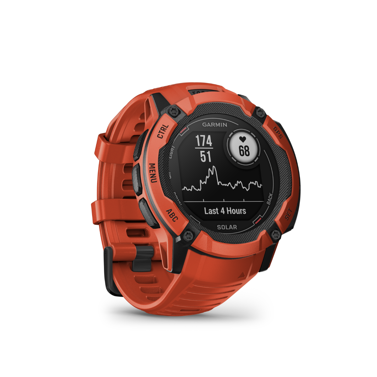 Garmin Instinct 2X Solar smartwatch in Flame Red, rugged GPS watch with built-in flashlight