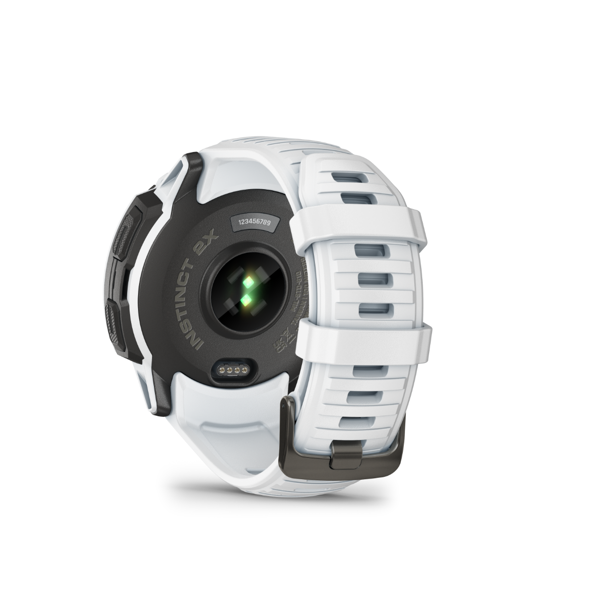 Garmin Instinct 2X Solar smartwatch, Whitestone with white strap, rugged GPS fitness watch back view
