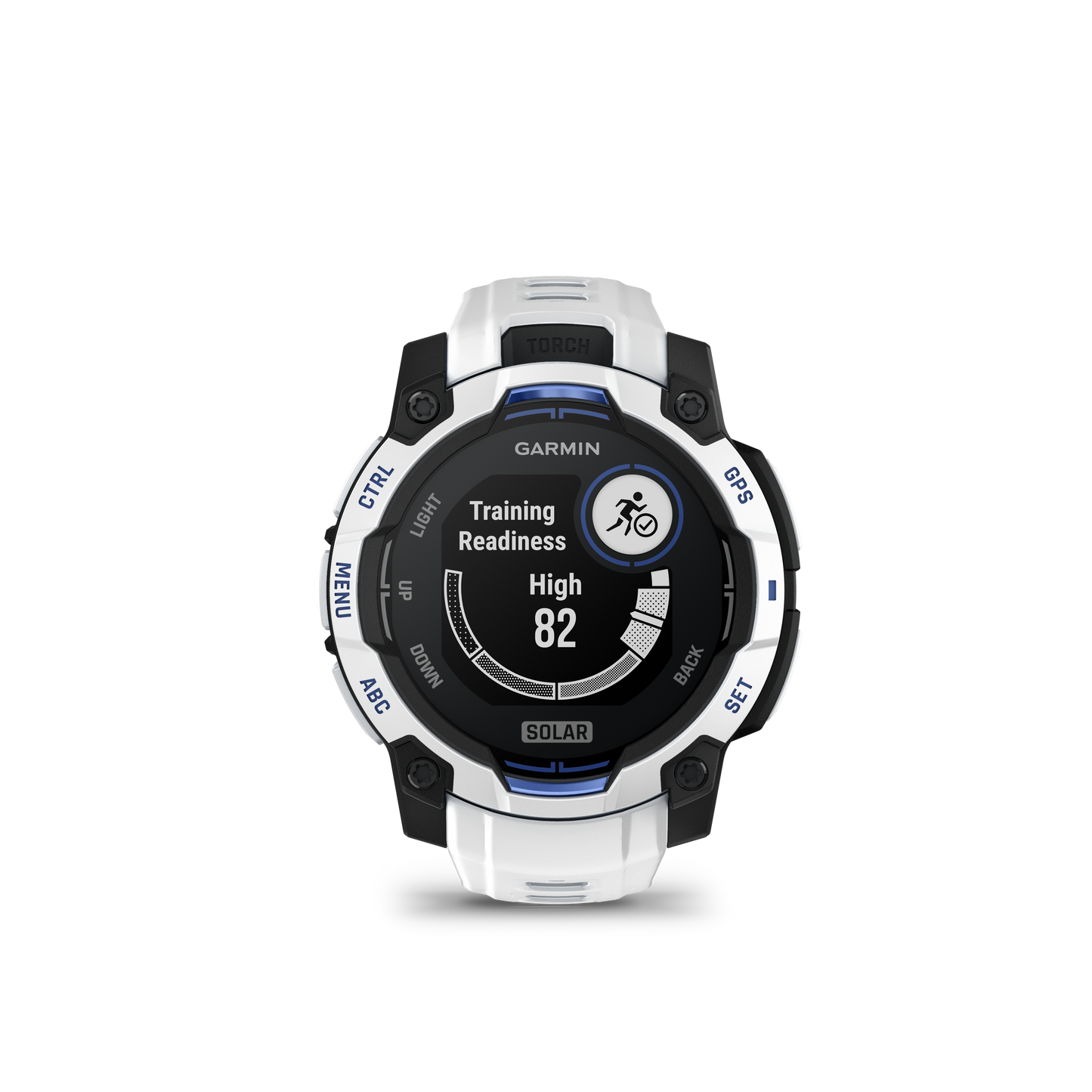 Garmin Instinct 3, (45mm), Solar, Whitestone with Whitestone/Bolt Blue Band (010-02934-03)