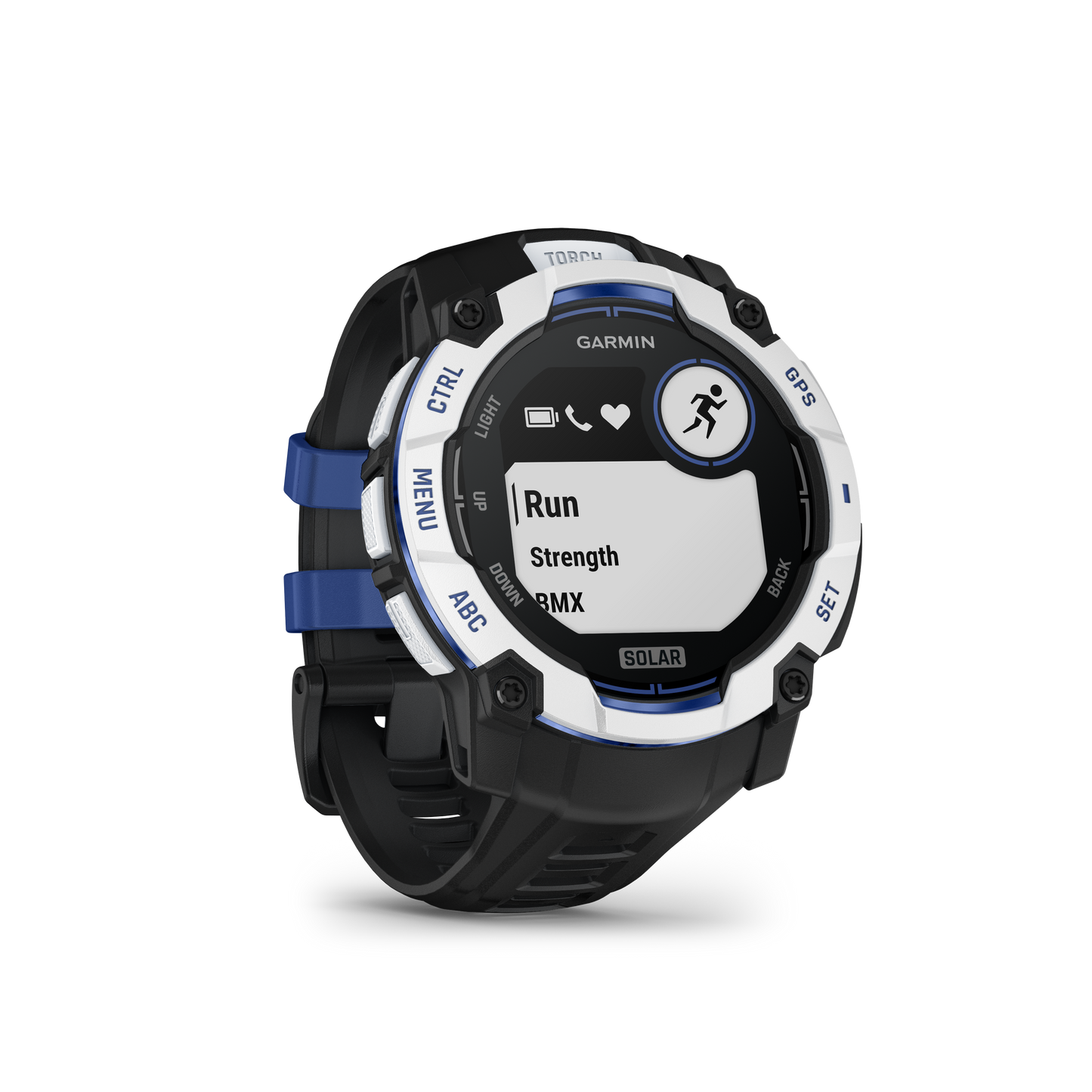Garmin Instinct 3 Solar smartwatch, Whitestone case with black and bolt-blue band