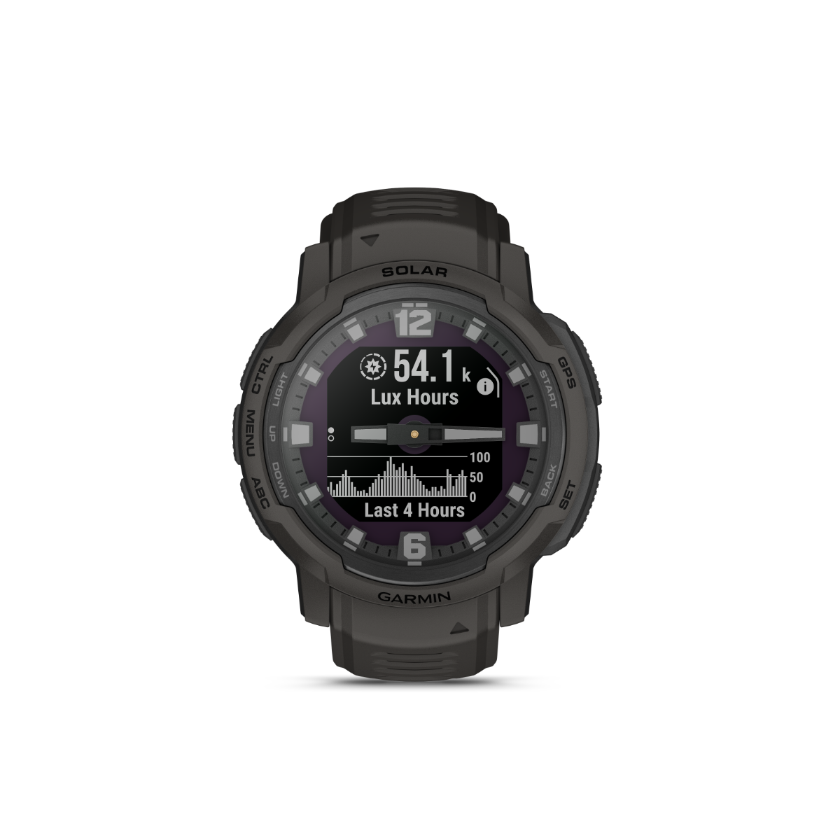 Garmin Instinct Crossover Solar smartwatch, graphite color with rugged GPS fitness features