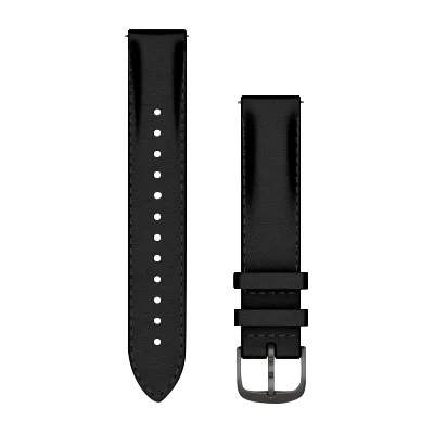 Garmin 18mm black leather quick-release watch band with brushed slate hardware, 2-piece set