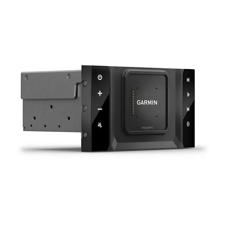 Garmin Vieo RV 51 stereo dock, black marine dock module (dock only) with front control buttons.
