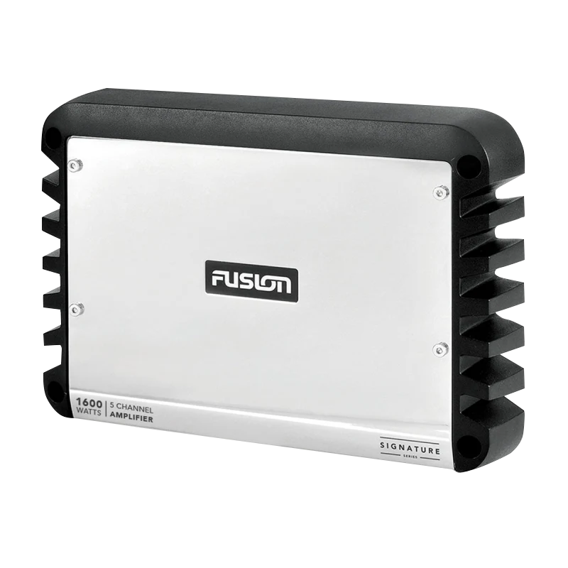 Garmin Fusion Signature 5-channel 1600W marine amplifier with silver front panel and black heatsinks (010-01968-00)
