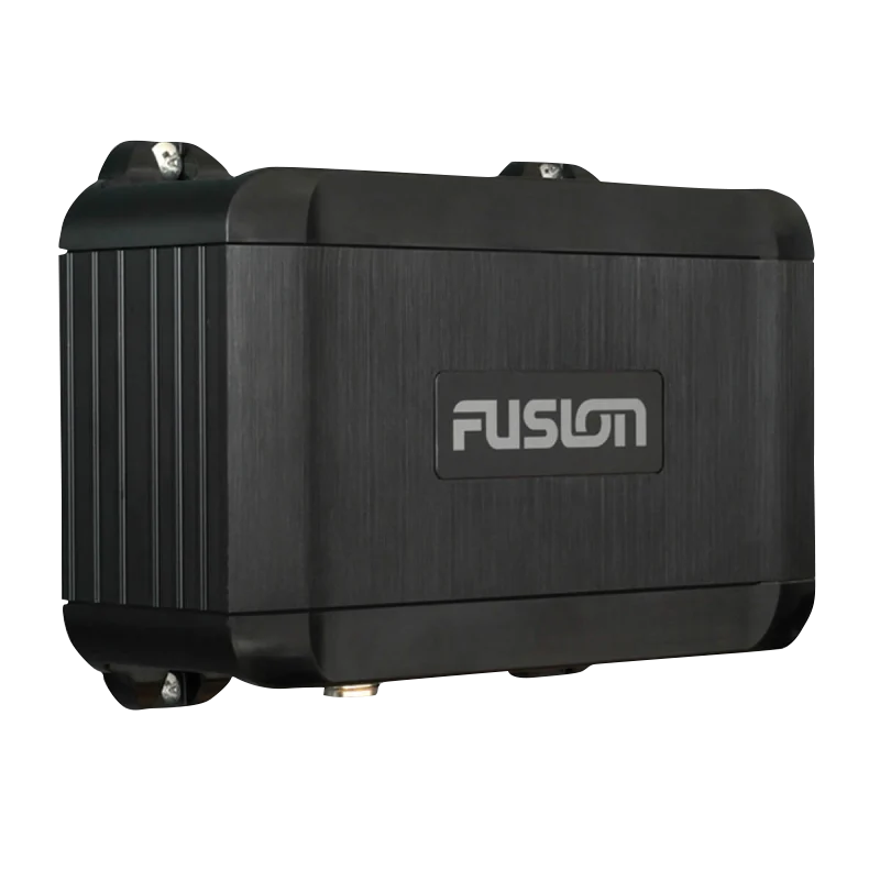 Garmin Fusion BB100 Black Box marine audio module; black enclosure with Fusion logo