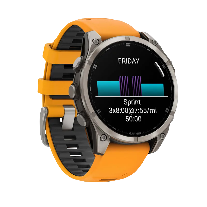 Garmin Fenix 8 smartwatch, 47 mm AMOLED Sapphire titanium case with Spark Orange/Graphite silicone band (010-02904-10)
