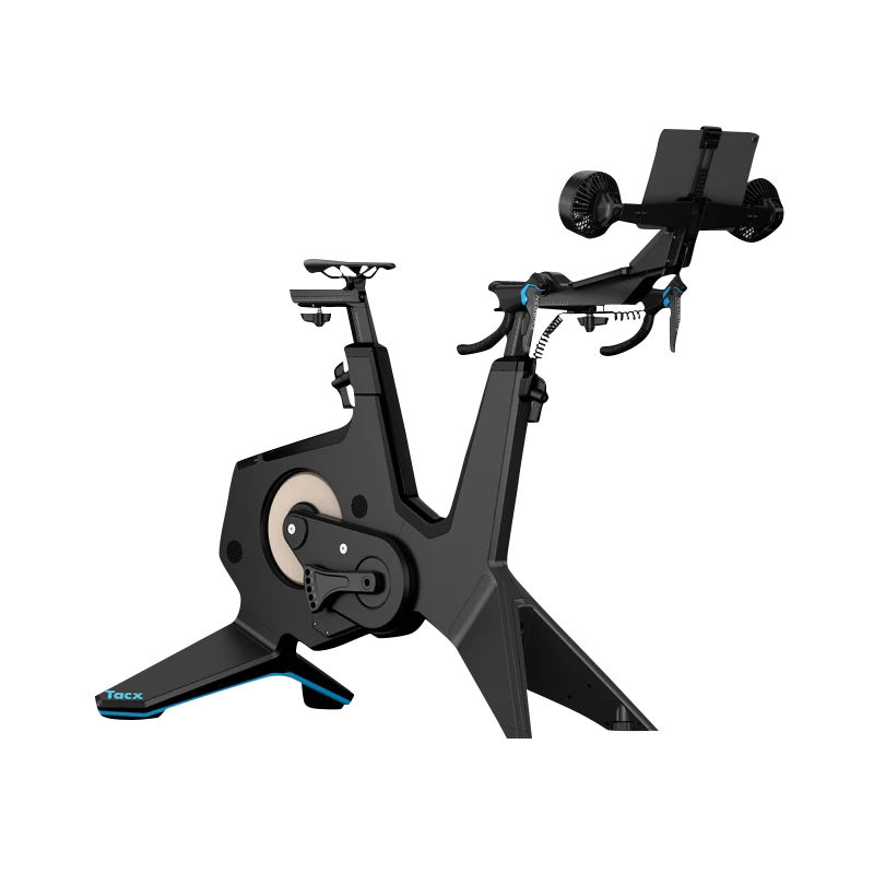 Garmin Tacx Neo Bike Plus indoor bike trainer with tablet mount, black frame and blue accents
