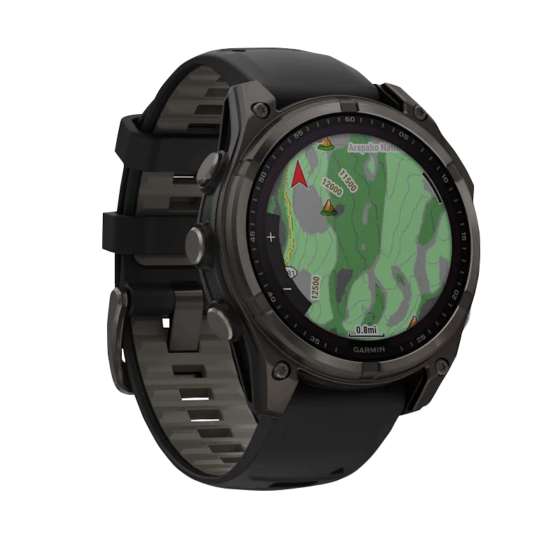 Garmin Fenix 8, 51 mm Solar Sapphire, Carbon Gray DLC Titanium with Black/Pebble Gray Silicone Band (010-02907-10) by Garmin