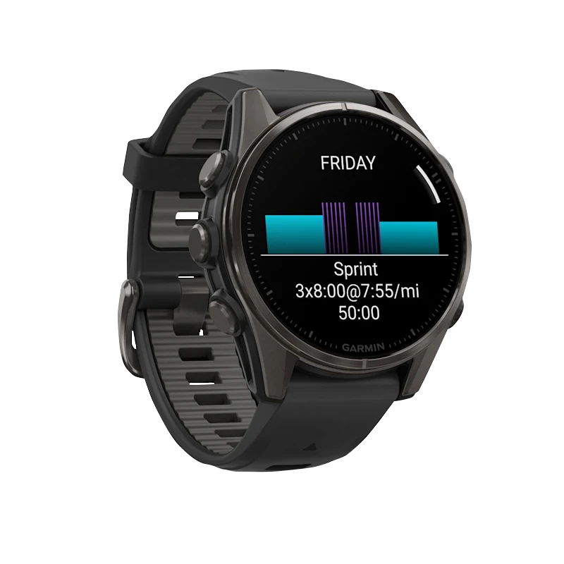 Garmin Fenix 8, AMOLED 43mm, Sapphire Carbon Gray DLC Titanium with Black/Pebble Gray Silicone Band (010-02903-20) by Garmin