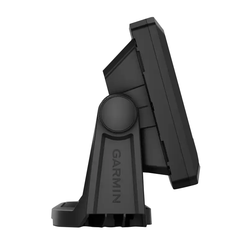 Garmin EchoMap UHD2 5-inch cv chartplotter mounted on a black stand with Garmin logo