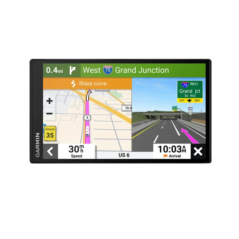 Garmin RV 795 7-inch GPS navigation system (certified refurbished) with split-screen RV routing display.