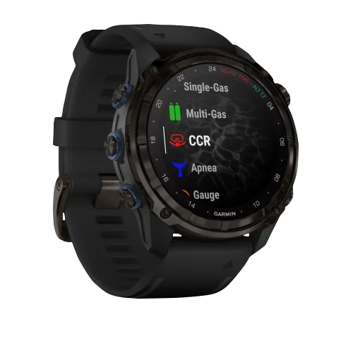 Garmin Descent Mk3i 51mm Carbon Gray DLC Titanium case with black silicone band, dive computer watch.