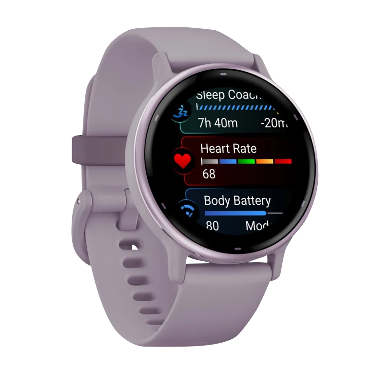 Garmin Vivoactive 5 smartwatch with metallic orchid aluminum bezel and orchid silicone band (010-02862-13)