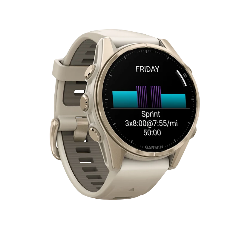 Garmin Fenix 8, 43 mm AMOLED Sapphire, Soft Gold with Fog Gray/Dark Sandstone Silicone Band (010-02903-10) by Garmin