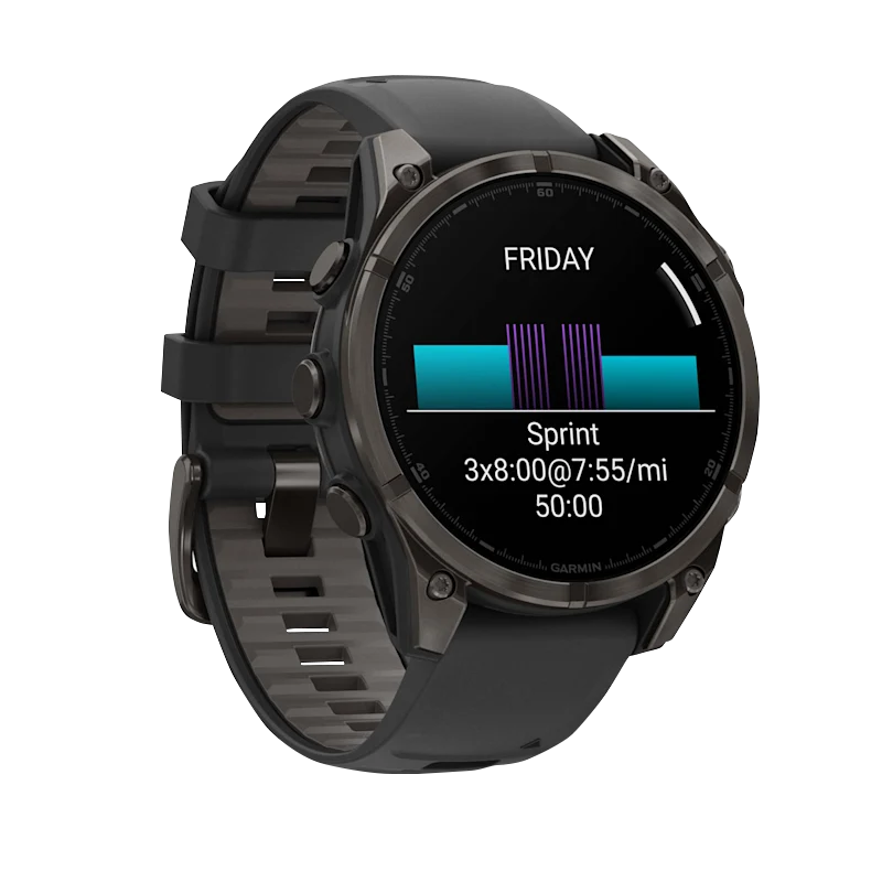 Garmin Fenix 8, 47 mm AMOLED Sapphire, Carbon Gray DLC Titanium with Black/Pebble Gray Silicone Band (010-02904-20) by Garmin