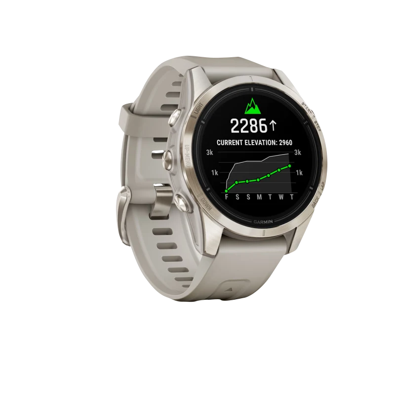 Garmin Epix Pro Gen 2 42mm Sapphire Edition Soft Gold smartwatch with Light Sand band