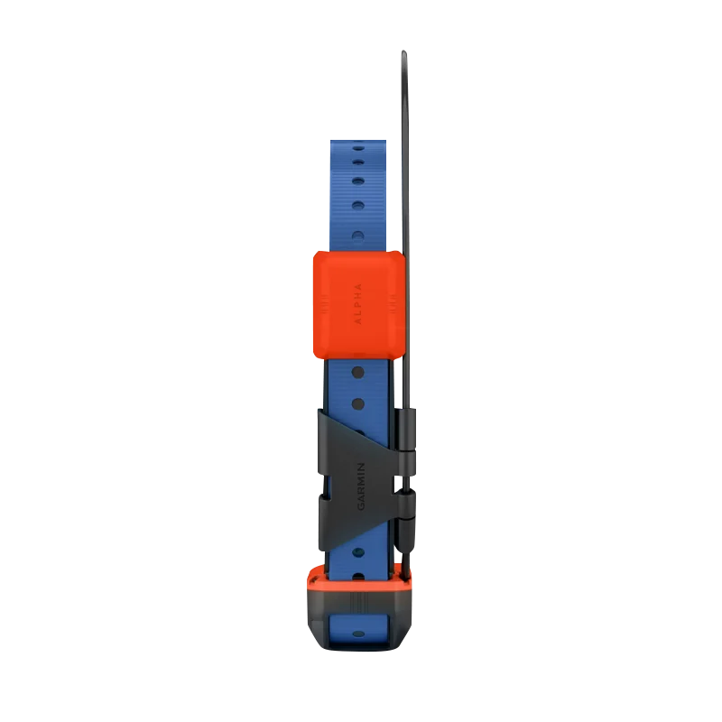 Garmin Alpha T 20 dog collar with blue strap and orange module, GPS tracking collar