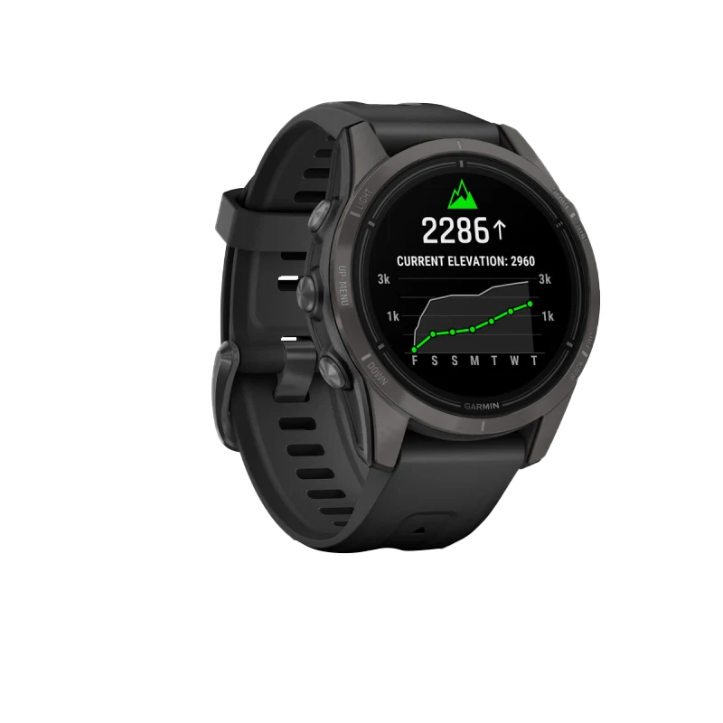 Garmin Epix Pro Gen 2 smartwatch, 42 mm, Sapphire Edition in Carbon Gray DLC Titanium with black band