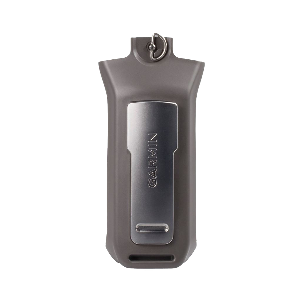 Garmin Li-ion replacement battery pack; gray enclosure with metal Garmin logo plate
