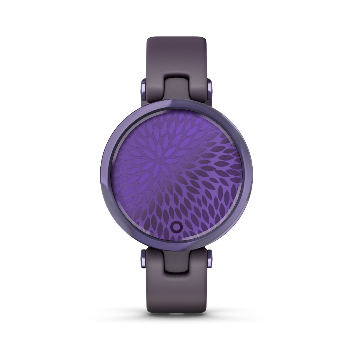 Garmin Lily Sport Edition smartwatch with midnight orchid bezel and deep orchid silicone band