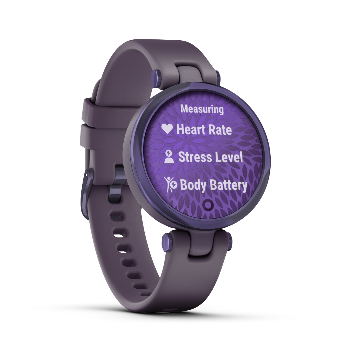 Garmin Lily Sport Edition smartwatch with midnight orchid bezel and deep orchid silicone band