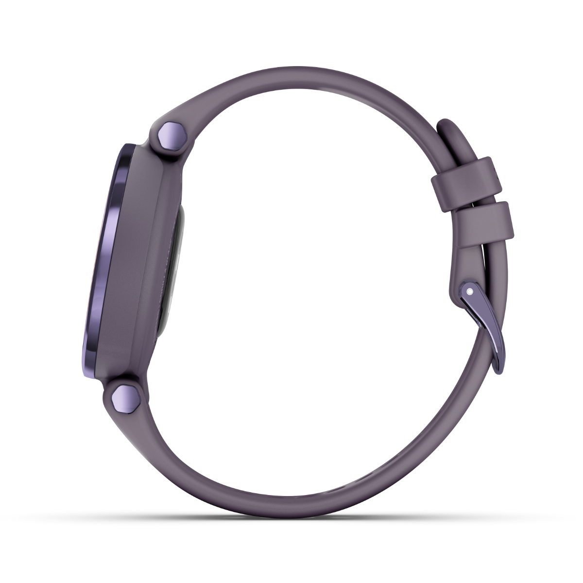 Garmin Lily Sport Edition smartwatch with Midnight Orchid bezel and Deep Orchid silicone band