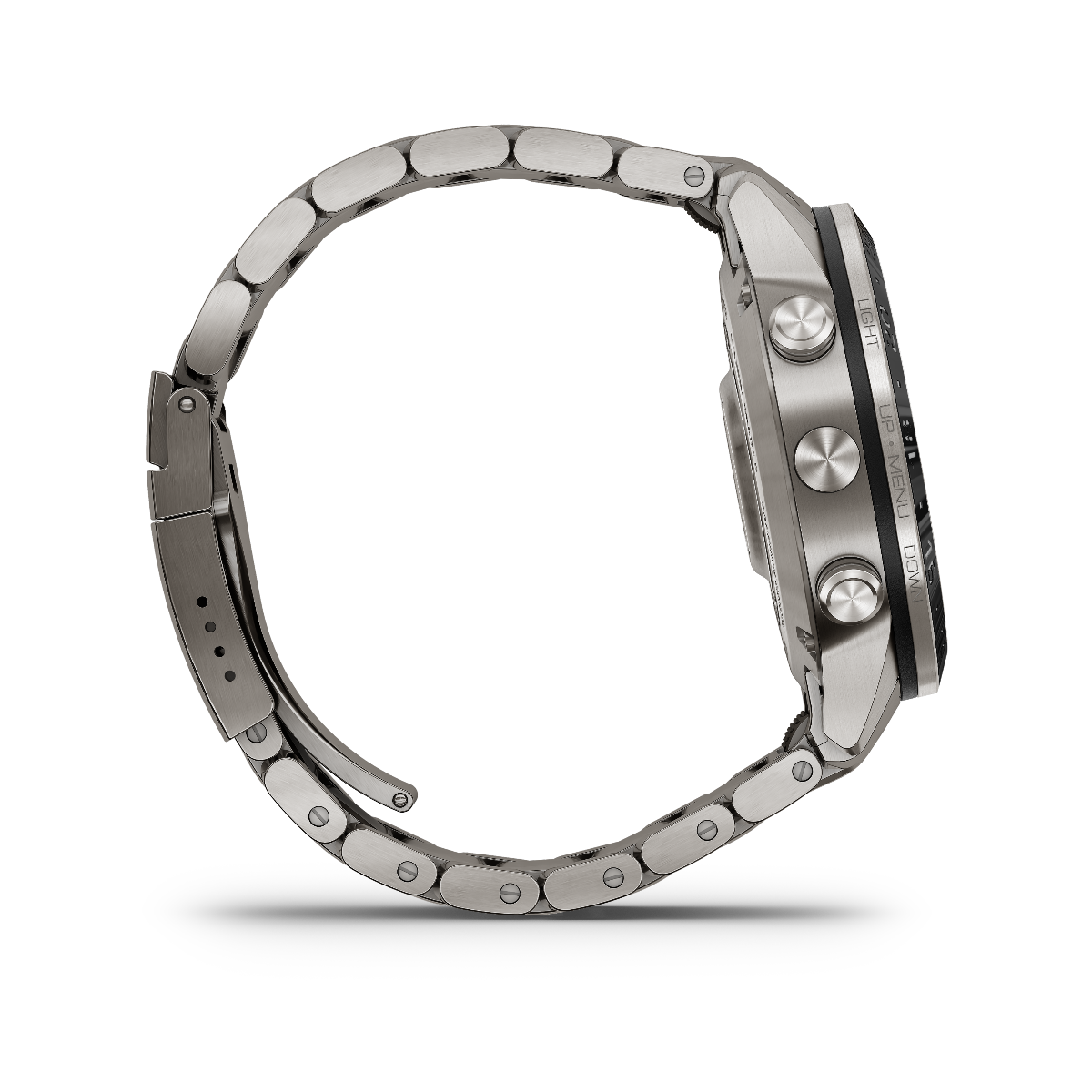 Garmin Marq Aviator Gen 2 smart watch with brushed stainless steel bracelet and side pushers