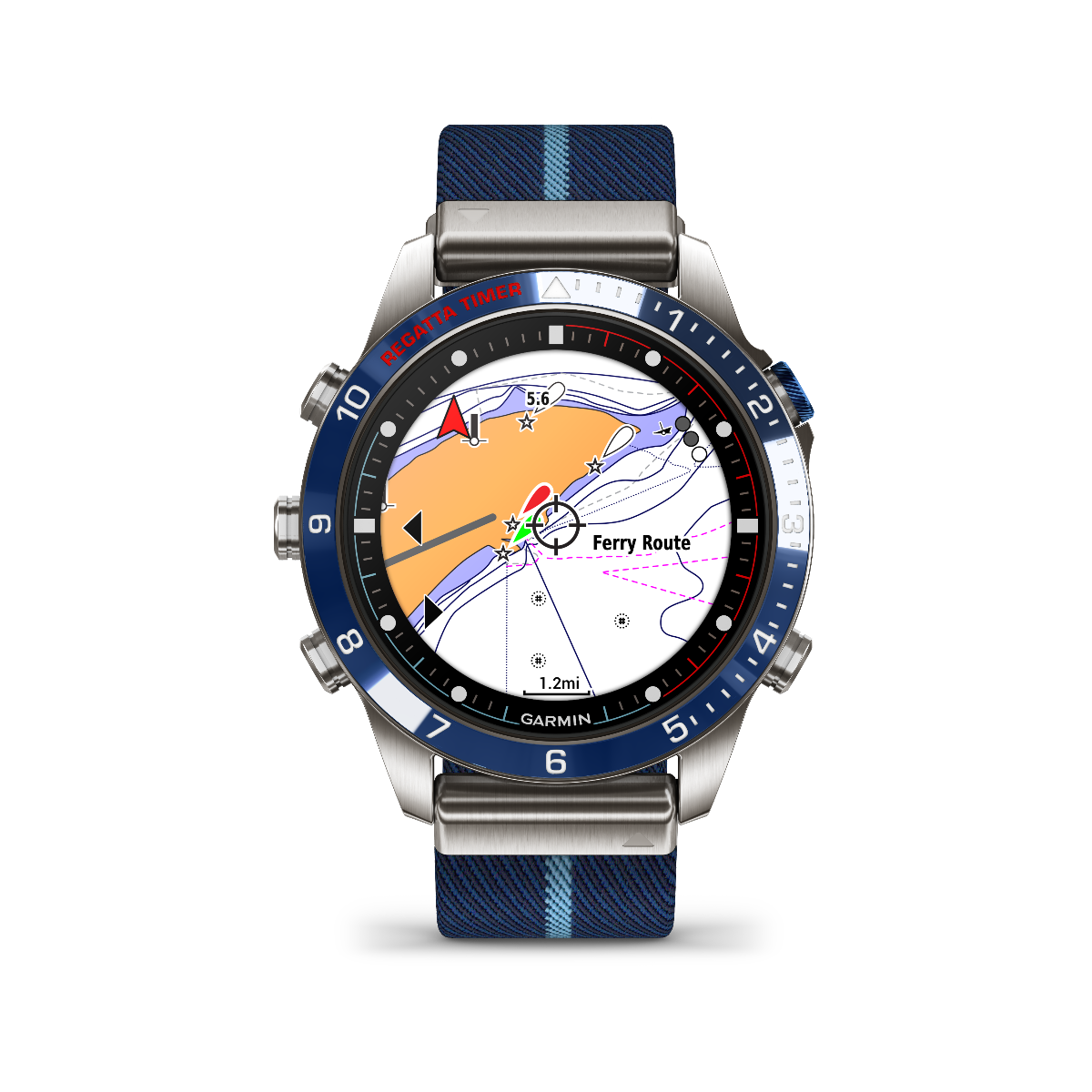 Garmin Captain Gen 2 smart watch with blue bezel and fabric strap