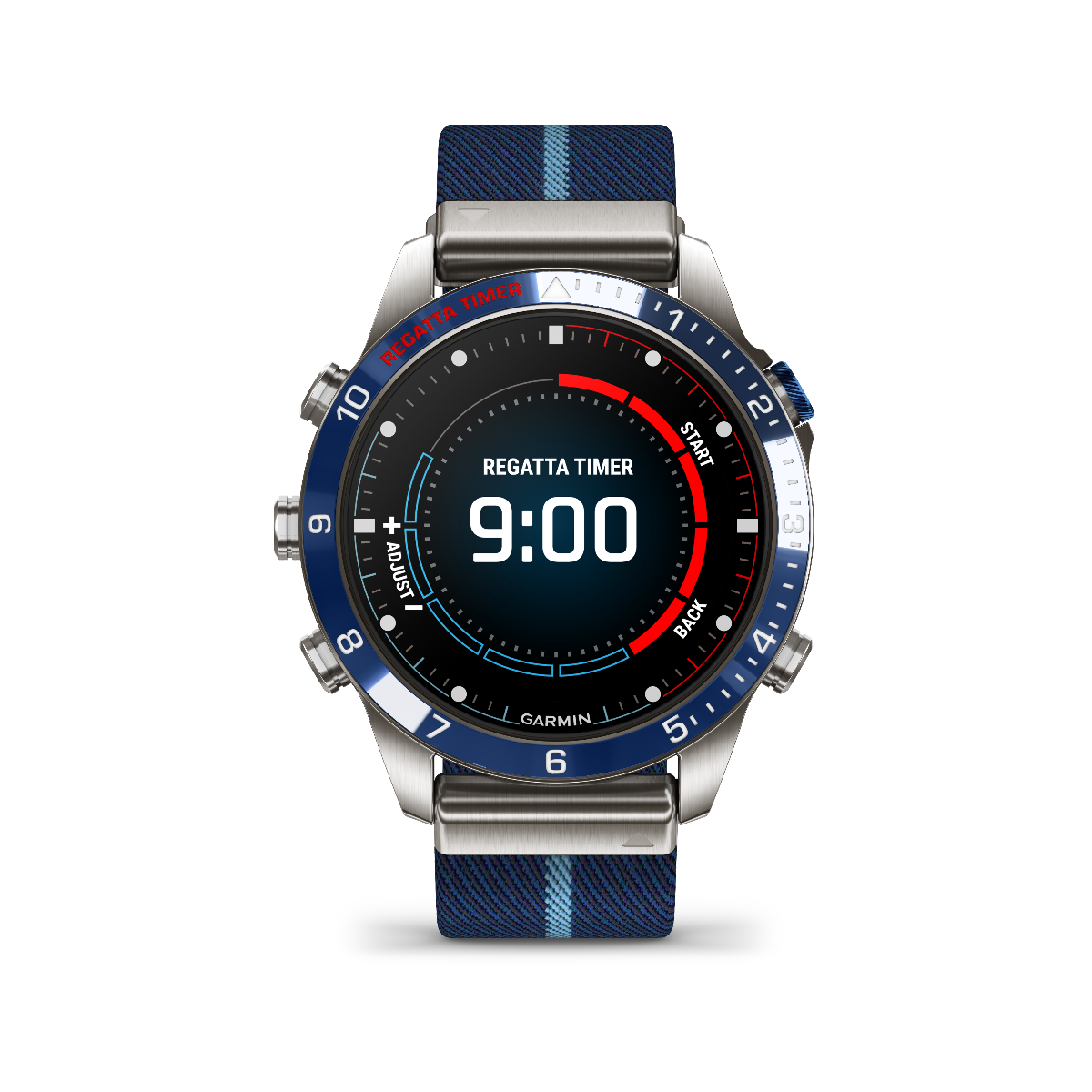 Garmin Captain Gen 2 luxury tool smartwatch with blue bezel and navy strap