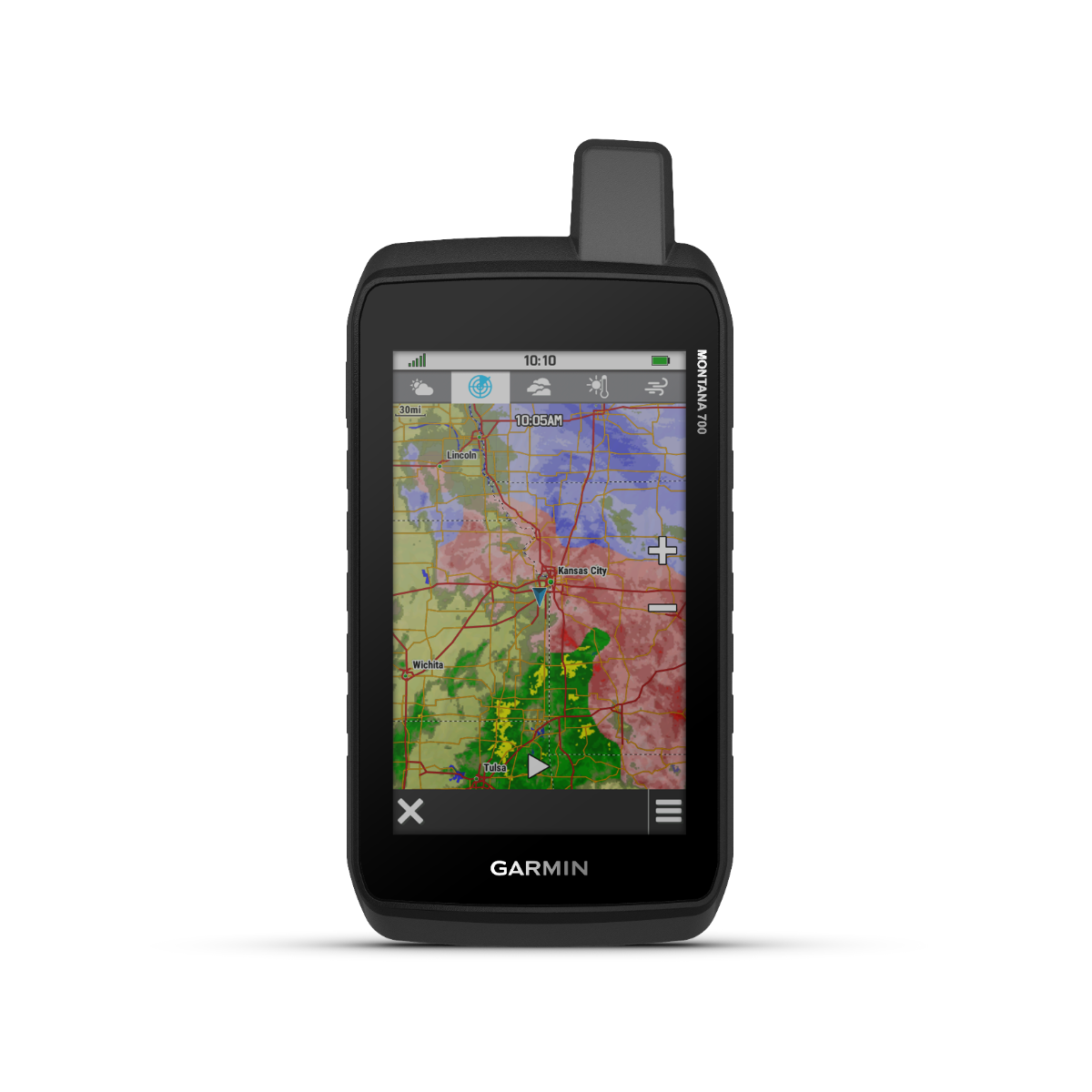 Garmin Montana 700 handheld GPS with black body and touchscreen TOPO maps.