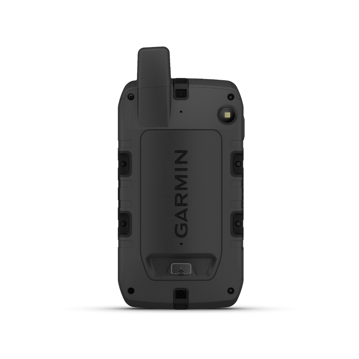 Garmin Montana 700 handheld GPS, rugged black back with vertical Garmin logo
