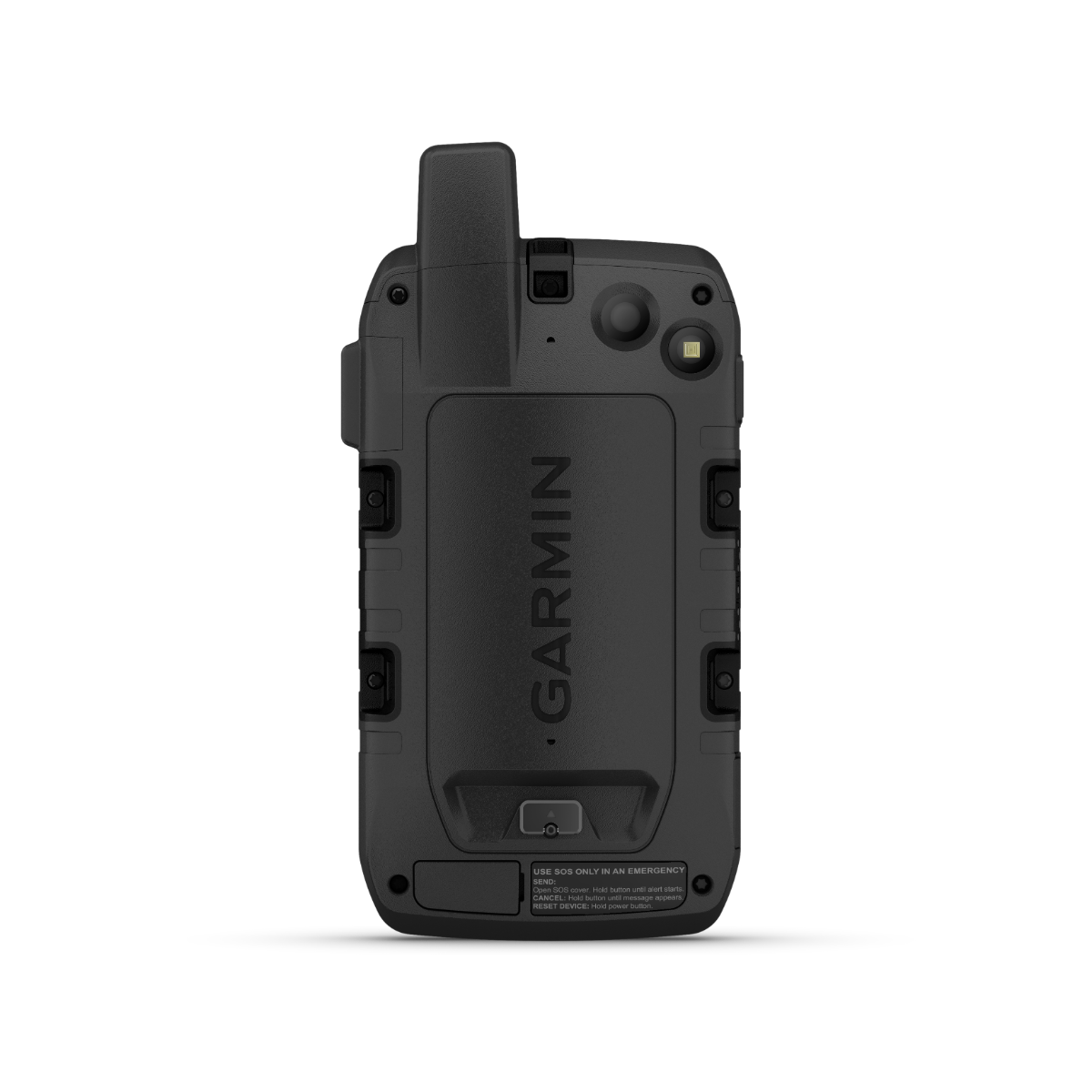 Garmin Montana 750i handheld GPS, rugged black exterior with Garmin logo on back