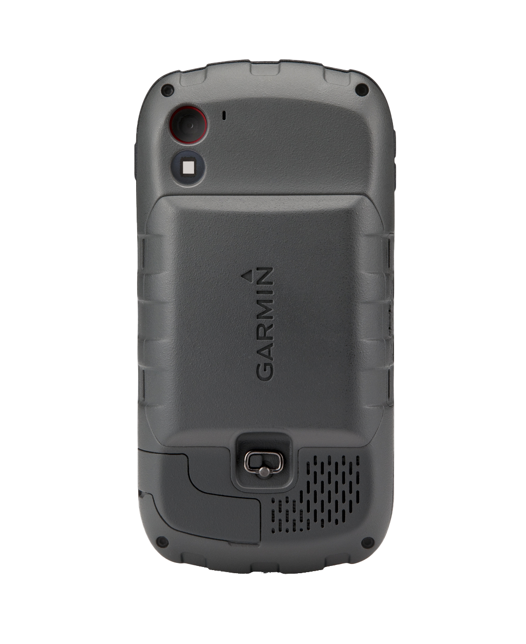Garmin Monterra handheld GPS device, gray back view with Garmin logo.