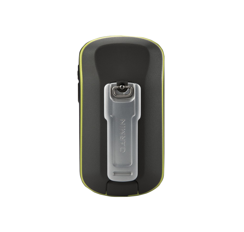 Garmin Oregon 600t handheld GPS with lime-green edge and back clip