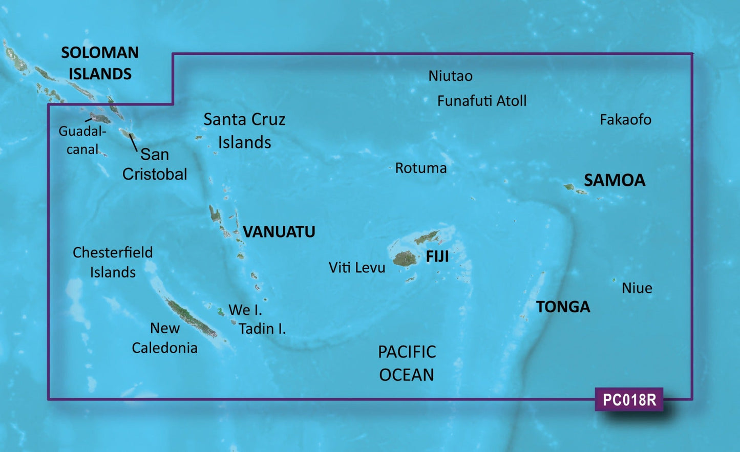 Garmin BlueChart g3 coastal map card for New Caledonia to Fiji on microSD/SD