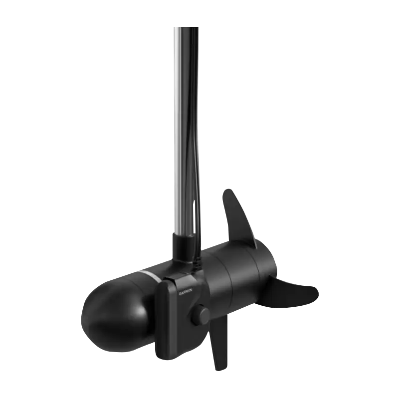 Garmin Panoptix PS22-TR transducer for marine sonar with black housing and vertical mounting shaft