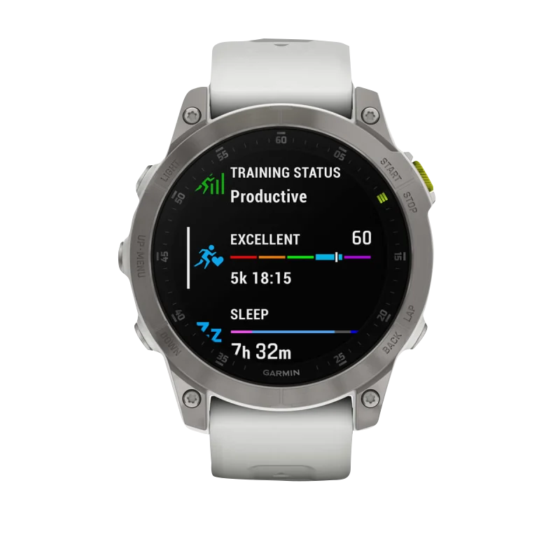 Garmin Epix Gen 2 Sapphire Edition 47mm smartwatch with silver bezel and light gray strap, certified refurbished